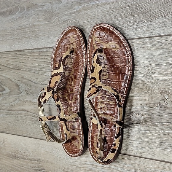 Sam Edelman Size 4 1/2 Gigi Leopard Print Calf Hair Thong Sandals - Picture 2 of 6